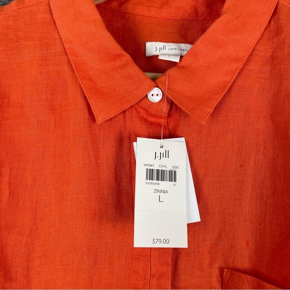 J. Jill Love Linen L Button Front Tunic Blouse Orange Coastal Chic Contemporary - Picture 6 of 10